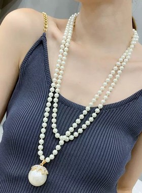 新款复古大气珍珠毛衣链女长款轻奢高级感项链日韩气.质百搭挂件