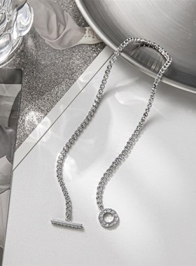欧美ins酷潮冷淡风项r饰 小众时尚个性银色满钻链条锁骨链项链女