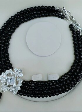 欧美跨境饰品 轻奢风方形水钻项链chEoker 复古仿珍珠串珠套装颈