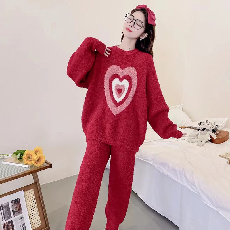 新年红喜庆睡衣半边绒保暖加厚家居服女士软绵绵居家X服两件套