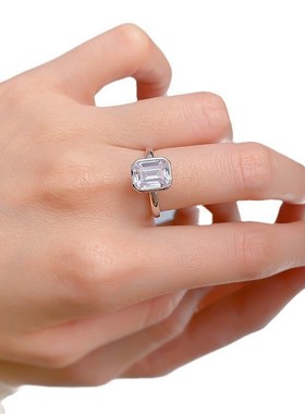 珠宝 欧美新款925银7*11梨形水滴黑锆石T戒指复古简约戒指