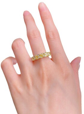 珠宝S925银新q品5*5mm肥方黄钻五颗石戒指女欧美跨境款时尚