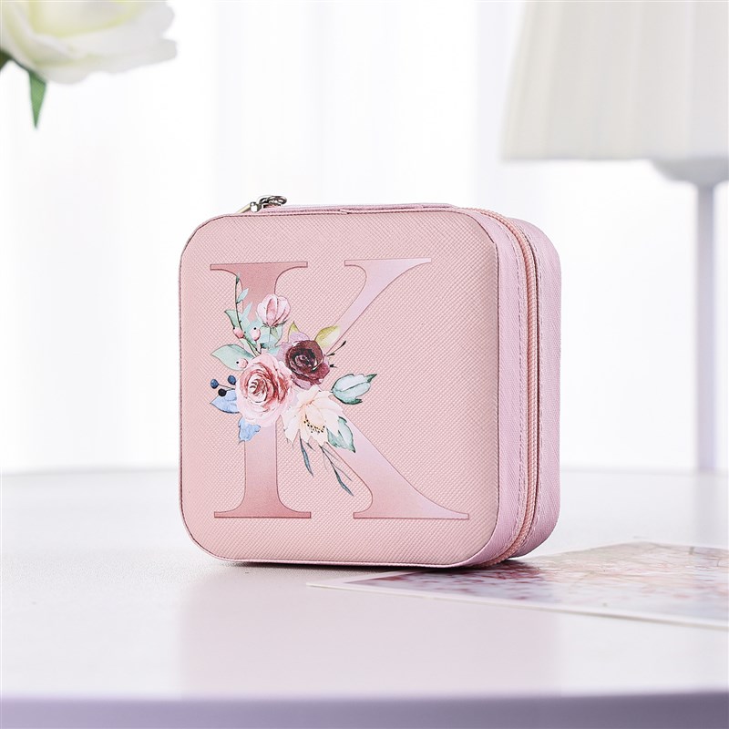 印花全字母pu皮革镜子款首饰盒戒G指耳钉项链珠宝首饰收纳盒