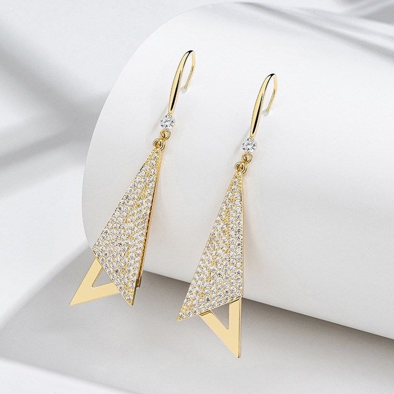 高级感亮闪闪锆石耳坠女简约几何三角F形耳环2024年新款潮耳饰