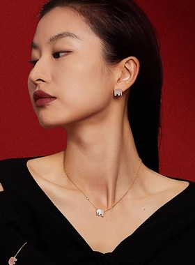 2025新年爆i款镀18K金小象项链女轻奢高级设计感红玛瑙吊坠锁骨链