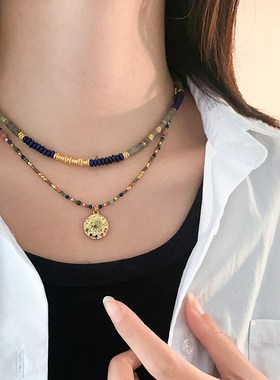 天然青金石吊坠项l链配饰女秋冬串珠高级感毛衣链叠戴新中式锁骨