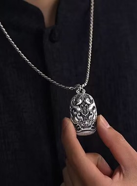 复古镀s990银镂空貔貅男v士项链个性霸气嘻哈泰银国潮做旧吊坠挂