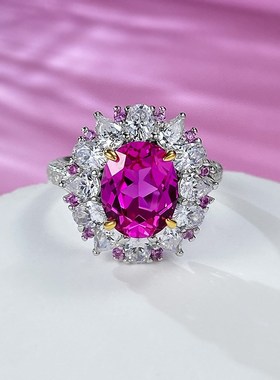 珠宝2023新款s925银优雅8*10粉钻戒指女欧美法Y式时尚百搭款