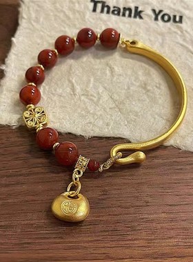 古法金锁包南红手链女半镯2023年新款H爆款手饰品轻奢小众精致手