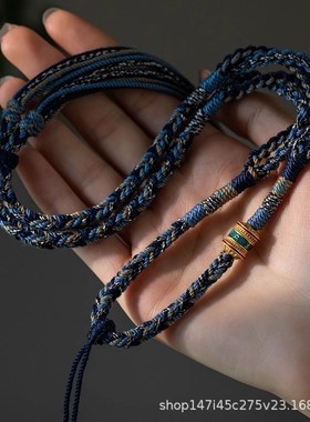 藏式手搓棉绳挂脖项链绳t蜜蜡文玩佛牌唐卡绳手工编织配挂绳民族