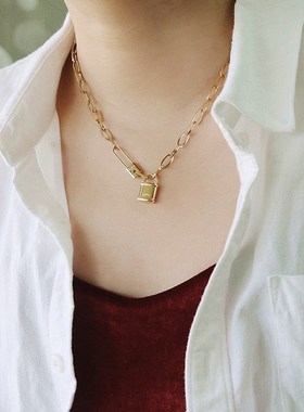 别针锁头粗链条项链女ins小众个性简约时尚冷S淡风锁骨链毛衣链