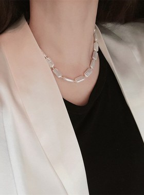 仿巴洛克异d形珍珠项链新款时尚设计感锁骨链气质网红珍珠配饰