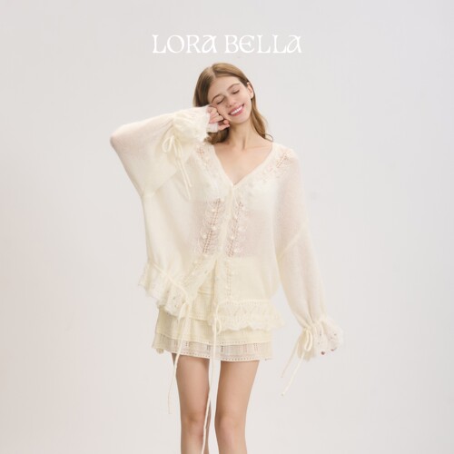Lora Bella/“云的八音盒”马海毛羊毛混纺轻薄毛织外套