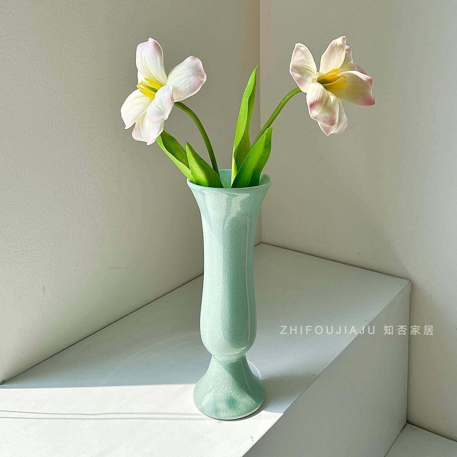 新中式冰裂青花瓷花瓶青玉花觚侘寂风陶瓷禅意花器家居茶席高级感,家居饰品,花瓶,淘宝优惠券,粉丝福利购,淘宝优惠卷
