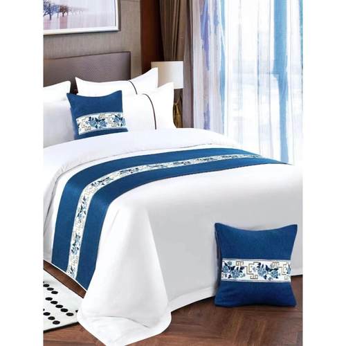 新中式酒店宾馆床尾巾靠垫床盖民宿床上用品纯色床旗床搭巾床边巾