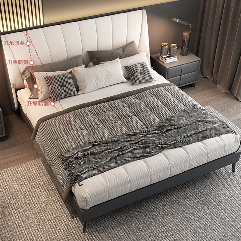 意式极简床1米8主卧t双人床北欧轻奢软床现代简约婚床