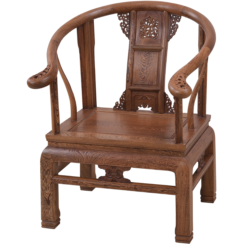鸡翅木皇宫椅红木圈椅中式v实木太师椅围椅仿古茶桌椅子泡茶主人