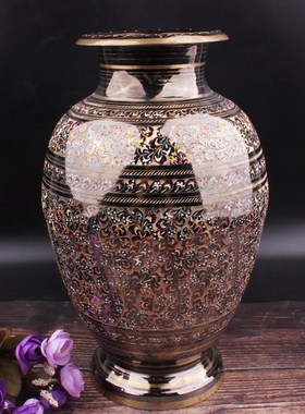巴基斯坦印度铜器仿古q中国风坛式花瓶家居玄关铜花瓶摆件孔雀花