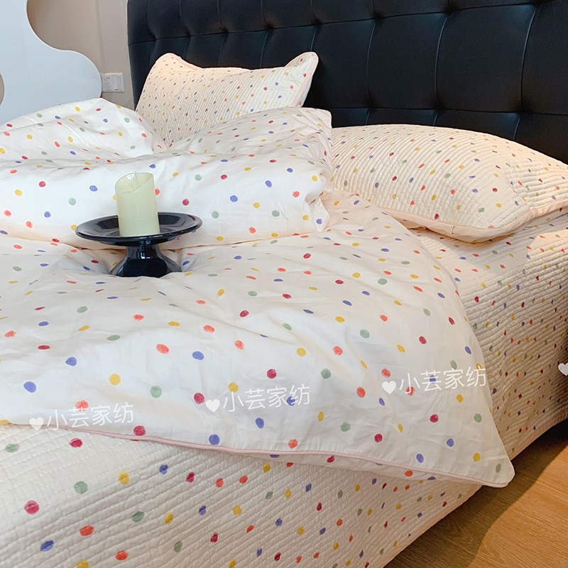 韩式小清新床盖三件套r砂洗夹棉绗缝榻榻米床垫1.8全棉四件套