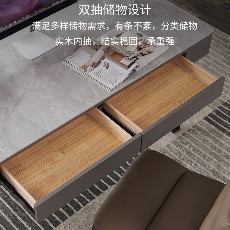 意式极简轻奢书桌岩板书桌书椅家用现代简约小户型办公写字电脑桌