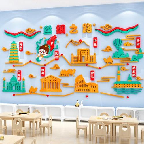 幼儿园墙面装饰环创材料丝绸之路中国传统文化走廊过道楼梯文化墙