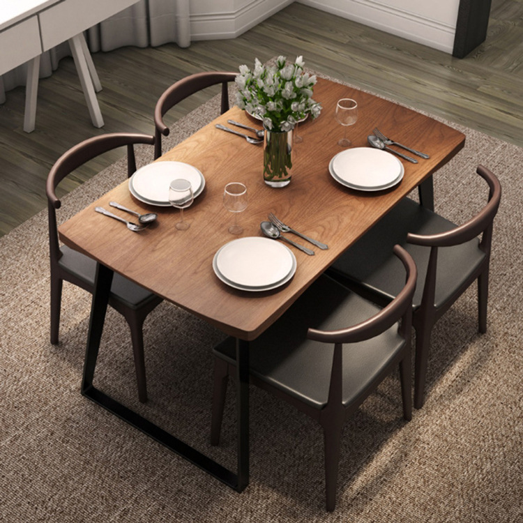 北欧咖啡厅实木桌复古长方形饭店铁艺实木餐桌简约家用餐桌椅组合
