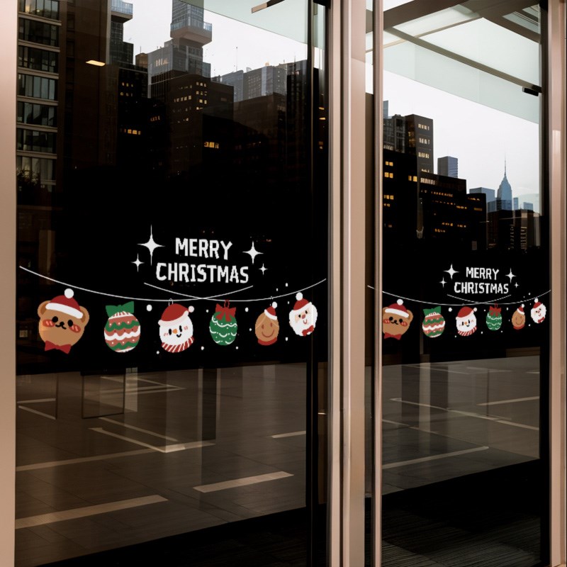 圣诞节装饰贴纸店铺玻璃门防撞腰线橱窗布置圣诞老人雪人窗花贴
