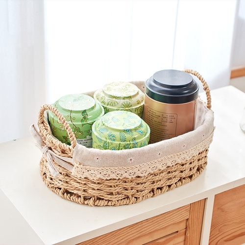编织收纳筐桌面零食收纳盒化妆品收纳篮藤编杂物钥匙遥控器置物筐