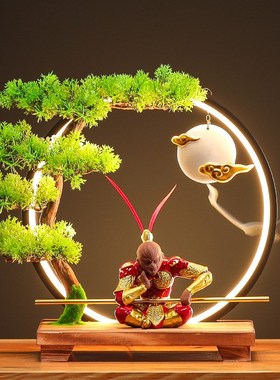 斗战胜佛孙悟空摆件灯圈绿植齐天大圣家居客厅办公室W桌面禅意中