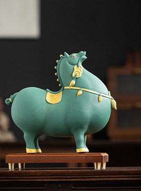 唐马摆件招财陶瓷马新中式客厅酒柜F装饰办公室玄关桌面工艺品摆