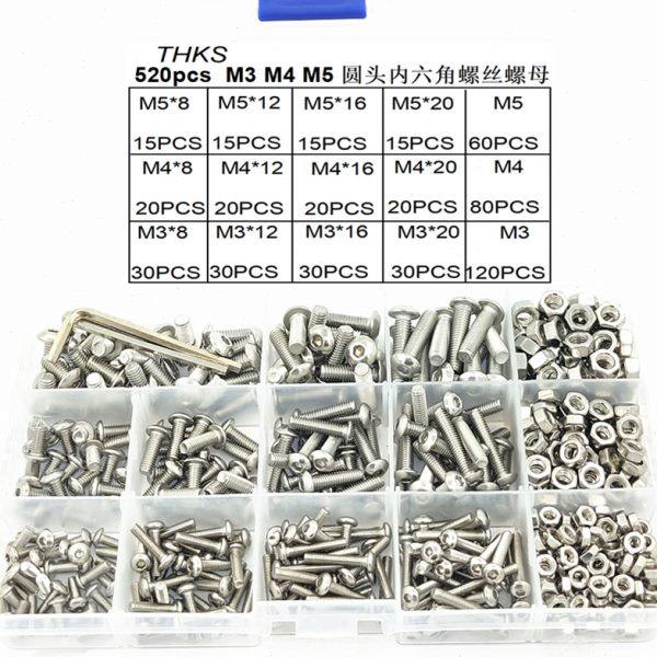 520pcs/盒M3 M4 M5不锈钢内六角半圆头螺丝螺母配套组合装,五金/工具,螺钉,淘宝优惠券,粉丝福利购,淘宝优惠卷