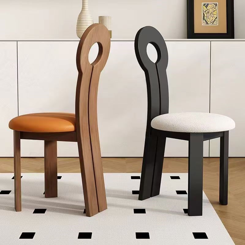 全实木椅子法式中古m实木餐椅家用靠背椅复古钥匙靠背椅子化妆凳