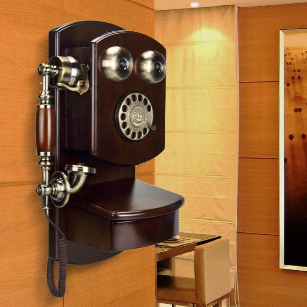 欧式仿古木质壁挂电话老式旋转拨号复古有线无线插卡电话固话座机