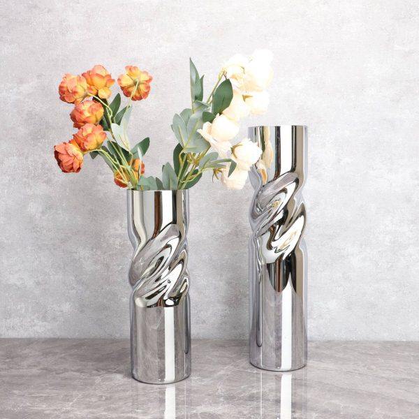 新中式电镀玻璃螺旋花器摆件样板房茶几客厅餐厅桌面花装饰品,家居饰品,花壶瓶,淘宝优惠券,粉丝福利购,淘宝优惠卷