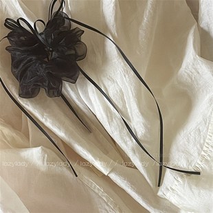 网纱泡泡长丝带肠圈 蓬松感俏皮可爱别致发圈马尾头绳头花发绳女