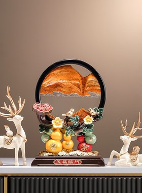 五福临门招财葫芦流沙画 画摆件新中式家居客厅玄关电视柜酒柜装