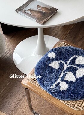 Gltter家蓝色钟花中世纪蓝色簇绒绒椅垫家沙发垫防滑垫地板垫