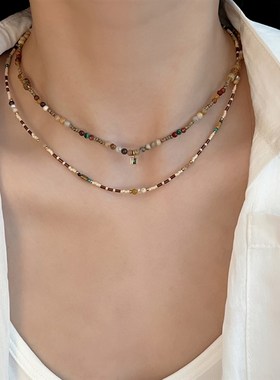 十里间【片片波光】文艺度假风天然石串珠项链亮晶晶叠戴锁骨链