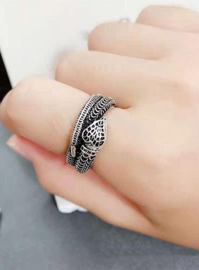 灵蛇戒指经典猛蛇闭口泰银雕刻霸气时尚男女对戒潮流情侣戒指手饰