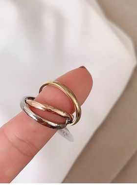 大码戒指女胖MM三环三色时尚个性加肥加大胖人粗手大号食指指环潮