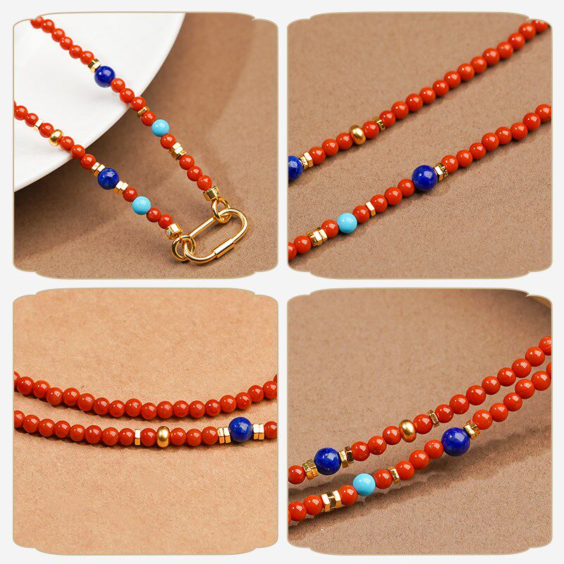 新中式万能链女天然南红玛瑙手作吊坠挂绳金锁罗盘黄财神配链新款