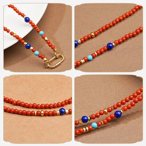 新中式万能链女天然南红玛瑙手作吊坠挂绳金锁罗盘黄财神配链新款