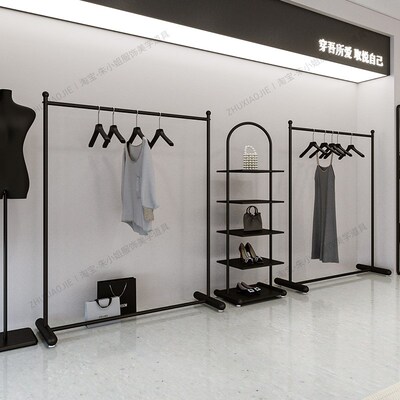 黑色铁艺落地正挂侧挂挂衣架服装店组合展示架简约女装店陈列货架