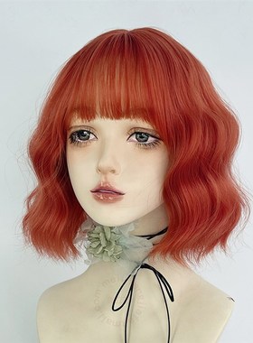 脏橘色假发女全头套橙色短卷发cos万用羊毛卷蛋蛋卷头lolita欧美