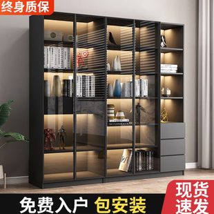 书柜带玻璃门储物柜一体家用客厅防尘书架组合置物架满墙展示柜