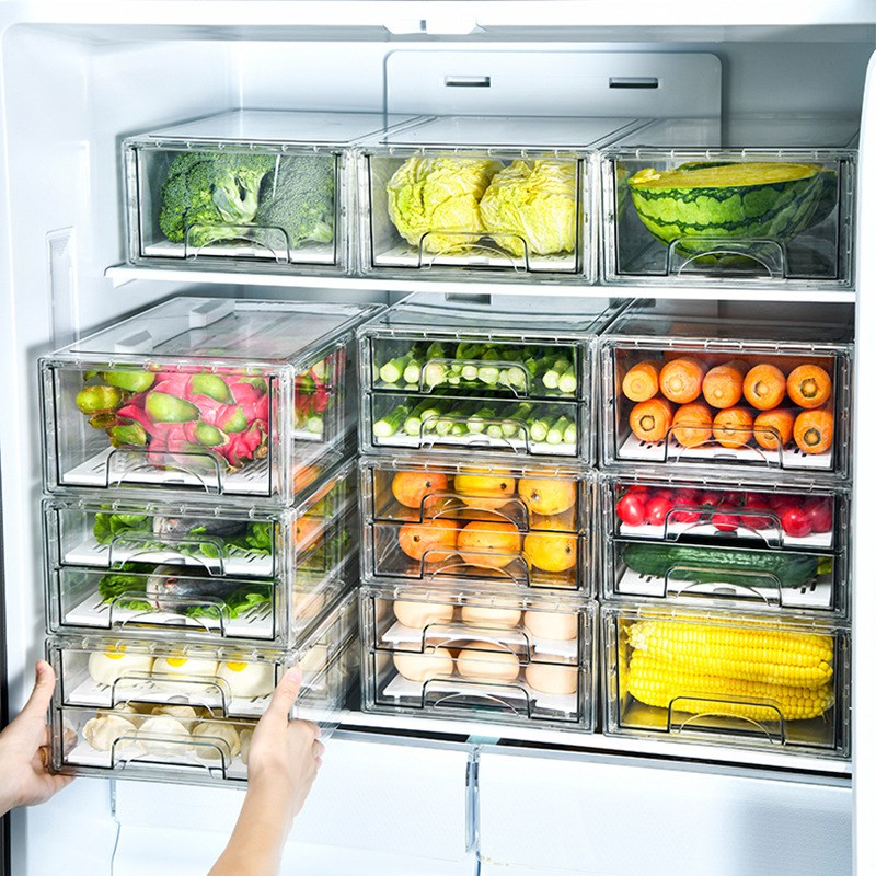 抽屉式冰箱保鲜盒多层可叠加PET沥水果蔬保鲜盒冰箱鸡蛋收纳盒子