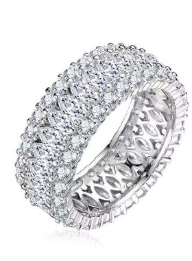 跨境shein新款 热卖p多排奢华锆石镶嵌满钻 素圈女永恒之戒指r557