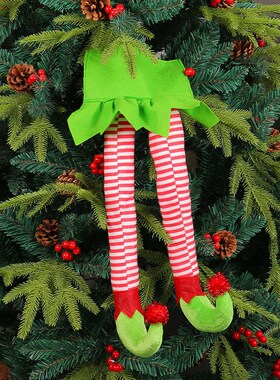 2023亚马逊新款圣诞节绿色布艺腿道具娃娃摆S饰品挂件布偶