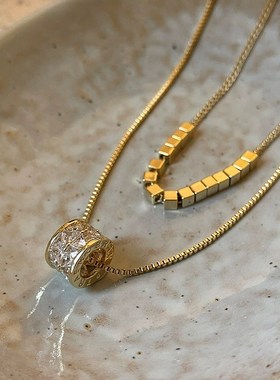 锆石双层小蛮腰项链女2024年新款简约高L级感轻奢小众毛衣链时尚