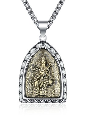 国潮新品b锆石镶钻十二生肖八大守护神新中式本命佛牌项链饰品男